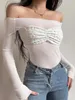 Women's Tanks Women Long Sleeve T-Shirts See-Through Patchwork Boat Neck Spring Casual Shirts Fashion Slim Tops Streetwear