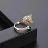 Fashion Personality Leopard Head Design Gold Zircon Wedding Ring Men and Women Open Ring Fashion Jewelry Whole1967