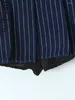 Skirts 2023 Bazaleas Y2K Navy Blue Stripe Pleated Mini Skirt Sexy Buckle Belt Low Waist Summer