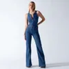 Summer Backless Denim Jumpsuit Women 2023 New Skinny Sleeveless V Neck Retro Streetwear Fashion Ladies High Waist Jeans