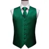 Blazers Mens Classic Green Solid Jacquard Folral Silk Waistcoat Vests Handkulduk Tie Vest Square Square Set Barry.Wang Desingers