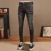 Heren jeans streetwear mode heren retro zwart grijs stretch slim fit vintage broek borduren designer denim broek hombre