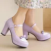 Dress Shoes Bright Yellow Purple Closed Toe Pink Girls Cosplay Lolita Patchwork Bowtie Knot Design Cute Women Mary Janes Pumps Heels