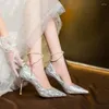 Scarpe eleganti 2023 Punta a punta da donna Tacchi sottili Alta da sposa stile principessa damigella d'onore francese
