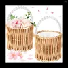 Sacs de rangement 2pcs paniers de fille de fleur de mariage en osier panier tissé à la main en rotin avec poignée en paille