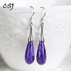 Brincos csj natural charoite esterlina 925 prata gota de água pedra preciosa para mulheres festa de noivado natal joias artesanais presente