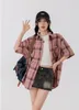 Bluzki damskie American Vintage Summer Camisas Y2K Zamknij kołnierz Chemise Femme Red Plaid Loose Shirt Women High Street Preppy Style