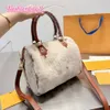 Designer pillow womens shoulder bucket Leather wool tote makeup purse shopping bag