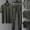 Tracksuits masculinos homens outfit verão plissado conjunto de treino macio respirável camisa calças de duas peças casual esportes terno para uso diário alto gelo