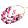 Fashion Resin Multi-layer Clavicle Chain Statement Necklace Earrings Set Colorful ABS Beaded Multi-layer Collarbone Chains