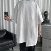 Homens camisetas verão irregular fenda manga curta homens o pescoço camisa personalidade moda casual simples roupas de grandes dimensões preto branco cinza