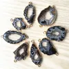 Natürliche schwarze Achate Scheiben Anhänger Anschlüsse Unregelmäßige Rohagate Druzy natürliche Steine Anhänger für DIY -Schmuck Making 5pcs G092185H