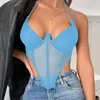 Damen Tanks CINESSD Einfarbig Stil Mesh Perspektive Leibchen Für Frauen 2024 Sommer Stahl Ring Fishbone Korsett Sexy BH WS963