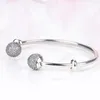 Top Quality Moments Open Bangle Pave Caps com Cubic Zirconia Bangle Pan Pulseira Fit Bead Charme 925 Sterling Silver Jewelry J19073378