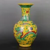 Bottiglie Vaso cinese Famille Rose in porcellana Ming Hongzhi intagliato Dragon Phoenix 11,0 pollici