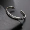 Bracelet Vintage Manchette Thai Hommes Bracelet Torsadé 925 Argent Sterling Ouvert