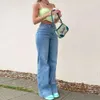 Синие джинсы, женские летние модные повседневные брюки со средней талией, расклешенные брюки из старого денима, новинка 2023, свободные уличные женские брюки в стиле ретро