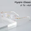 Sunglasses Women's Myopia Glasses Luxury Diamond Cut Frameless Eyeglasses Anti Blue Light Blocking Far Sight Eyewear Diopter 0 To -4.0