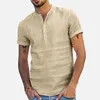 Casual Shirts Heren Staande Kraag Katoen Linnen Overhemd Met Korte Mouwen 2023 Mannelijke Button Down Designer Kleding Tops voor Mannen T-shirts