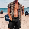 Męskie dresy letnie męskie zestawy hawajskie lampart nadruk krótkiego rękawu koszulka plażowa spodenki