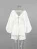 Survêtements pour femmes Blanc Coton Lin Chic 2 Pièces Ensembles Lanterne Manches À Lacets Hauts Et Pantalons En Vrac Costume 2023 Été Casual Vacances Plage