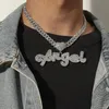 Hanger Kettingen Iced Out Chain Bling Hip Hop Hartvormige Ketting CZ Zirconia Letter ANGEL Charm Mannen Vrouwen mode Jewelr2695