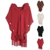 Dames Truien Mode Vrouwen Poncho Kwasten Gebreide Sjaal Trui Vintage Capuchon Omzoomd Wrap Knop Trui Jumper Tops Kleding