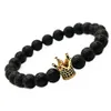 Micro Pave Black CZ Zirconia Gold Plated Crown Pärlagrands armband smycken Dull Polsk matt stenpärlarmband för Men341N