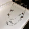 Pendant Necklaces European And American Crystal Pearl Multi-Layer Long Necklace Niche Sweater Clavicle Chain Women