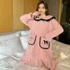 Women's Sleepwear Flannel Winter Pajamas Women Korean Style INS Long Sleeve Mid Length Sleep Dress Plus Size 200kg Fat MM Homewear