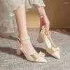 Dress Shoes Female Bow Wedding Bride High Heels Elegant Pointed Pearls Non-slip Solid Colour Pumps Salto Alto Feminino