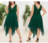 Plus Größe Kleider Frühling Mode Einfarbig Kleid Frauen Sexy V-ausschnitt Ärmel Hohe Taille Unregelmäßige Elegante Party