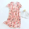 Women's Sleepwear Night Spring And Dress Thin Summer Short-sleeved Printed Cotton For Home Sweet Women Gown