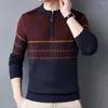 Pulls pour hommes hiver hommes pull vintage rayé tricoté avec fermeture à glissière décor col ras du cou épais pull chaud pour l'automne plus