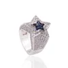 Anillo de estrella de circón para hombre, joyería euroamericana de Hip Hop con diamantes, anillos de cobre helados para hombre 325F