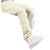 Męskie dżinsy proste nogi Stylowy rozbity stały kolor w połowie talii oddychający tkanina do Hip Hop Streetwear Casual