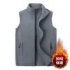 Men's Vests 2024 Autumn Winter Solid Color Cashmere Vest Men Polar Fleece Sleeveless Jacket Male Stand Collar Warm Waistcoats D702