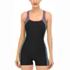Kvinnors badkläder baddräkter En bit färgblock Träning Sport Racerback Athletic Bathing Suit Beachwear Slimming Bikinis
