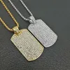 Pendentif Colliers Acier inoxydable Géométrique Carré Dog Tag Collier Plein Strass Pavé Bling Glacé Hommes Hip Hop Rappeur Jewelr234e