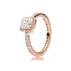 Auténtico ajuste anillos pandora encantos encanto oro rosa corazón redondo cristal cuadrado Cz dedo