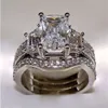 SZ5-11 Gioielli di moda taglio principessa in oro bianco 10kt riempito GF topazio bianco CZ diamante simulato Wedding Lady donna ri305T