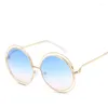 Sonnenbrille Vintage Runde Große Größe Übergroße Linse Spiegel Frauen Metallrahmen Dame Sonnenbrille Coole Accessoires Gafa