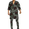 Herrspårar Black Trim Patchwork Design V-Neck Topps Byxor African Print Male Pant Suit Retro Style Nigerian Outfit