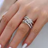 Luksusowa kobieta duża kryształowy okrągły pierścionek zaręczynowy Śliczny 925 Srebrny Różowy Złota Kamienna Pierścień Kamieni