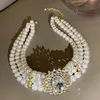 Chokers Trendy Kurze Krawatte Mehrreihige Goth Perlenkette Für Frauen Kristall Intarsien Strass Chocker Modeschmuck Mädchen Geschenk280t