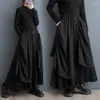 Skirts Japanese Korea Style Patchwork Folds High Waist Dark Black Chic GIrl Lady Spring Casual Street Fashion Women Autumn Skirt