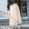 Skirts MOUKYUN Elastic Waist 3 Layers Mesh Long Tulle Skirt Spring Autumn Elegant Vintage High Ball Gown Gauze Tutu