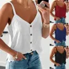 Women's Tanks Women Summer Fashion Casual Loose Tank Tops V-Neck Solid Color Sleeveless Vest With Buttons All-Match Cool Vests Outfit