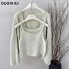 Kvinnors stickor duojihui Tvådel hösten Basic Loose Knit Female Cardigans Sexig Camisole Fashion Long Sleeve Simple Sweater Women Cardigan