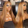 Mjuk lång honung blondin rak brasilianskt mänskligt hår 13*4 Top spetsfront peruk för svarta kvinnor babyhair